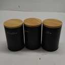 Bekith 3 Pack Kitchen Canisters with Bamboo Lids, Airtight Metal Canister Set, Food Storage Containers Jars for Coffee, Sugar, Tea, Flour, Rustic Kitchen Decor Containers, Black
