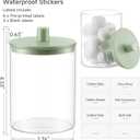 TIPGO Glass Qtip Holder Dispenser for Bathroom - 10 oz Clear Canister Apothecary Jar for Cotton Swabs, Balls, Pads, Floss Picks, Small Containers for Makeup Storage Organizer (2 Pack, Green)