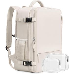 Beraliy Travel Backpack Airline Approved, Carry on Backpack, 16 Laptop Backpack, Waterproof Weekender Bag, Casual Daypack, Hiking Backpack, Beige (Large)
