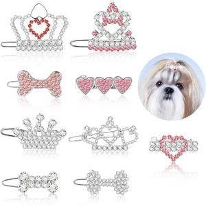 9 Pieces Dog Tiara Crown Hair Clips Pet Crystal Rhinestone Barrette Clips for Dog Puppy Ear Clear Doggie Crown Pet Grooming Hair Accessories for Pet Girl, 9 Styles(Vivid Style)