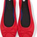 Shupua Women's Flats Black Flats Shoes Pointed Toe Ballet Flats Comfortable Bow Girls Flats Dressy (10, Red)