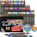 Amamao 100 Colors Acrylic Paint Markers Pens Set, 50 Pack Dual Tip Acrylic Paint Markers with Brush Tip and Fine Tip for Rock Painting Fabric Plastic Wood Canvas Stone Glass Paper DIY Craft Supplies