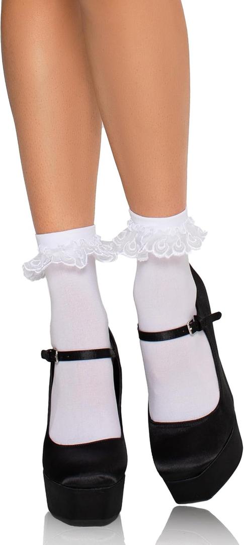 Leg Avenue Women's Lace Ruffle Anklet Socks (White)