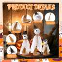 Chunful 3 Set Halloween Home Decor Indoor Primitive Halloween Ghost on Wooden Stand with Witch Hat Broom Spooky Ghost Fall Decor for Office Table Centerpieces Shelves Mantels Party Supplies