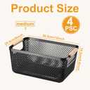 Tioncy 4 Pcs Plastic Mesh Baskets with Wood Handle Woven Mesh Storage Organizer Bins Multi-function Rectangle Baskets for Home Pantries Shelves Closet Kitchens Bedrooms(12.01 x 8.03 x 5.59 Inches)