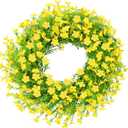 24 Inch Yellow Artificial Forsythia Silk Front Door Wreath | Bright yellow silk flower summer wreath, decor for wall, farmhouse indoor & outdoor home decoration