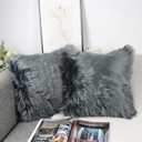 OYIMUA Fluffy Decorative Throw Pillow Covers 20x20, Faux Fur Farmhouse Luxury Pillow Cases,Soft Plush Fuzzy Dark Gray Cushion Covers for Sofa Couch Living Room Bedroom Set of 2