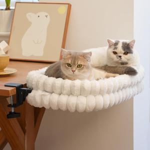CHEERPALS Cat Desk Bed with Reversible Cushion, 90Foldable Cat Hammock for Desk Mounted, Suitable for Medium-to-Large Cats and Puppy, Clowd Series(White, Large)