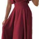 Dokotoo Women's V Neck Elegant Party Dress Short Sleeve Skater Dress Wedding Guest Dresses (Large, Red)
