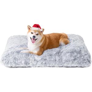 EHEYCIGA Fluffy Dog Crate Bed for Large Dogs, Plush Faux Fur Pad, Calming Anti Anxiety Large Bed, Washable Soft Warm Dog Crate Mat with Non-Slip Bottom (35.4 x 23.6, Grey)