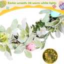 6FT Lighted Easter Garland,Easter Egg Garland Decorations with 20 LED Lights,Flowers,Lamb Ears Leaves,Timer,Easter Spring Floral Garlands for Mantle,Stairs,Door,Home,Fireplace, Party,Indoor