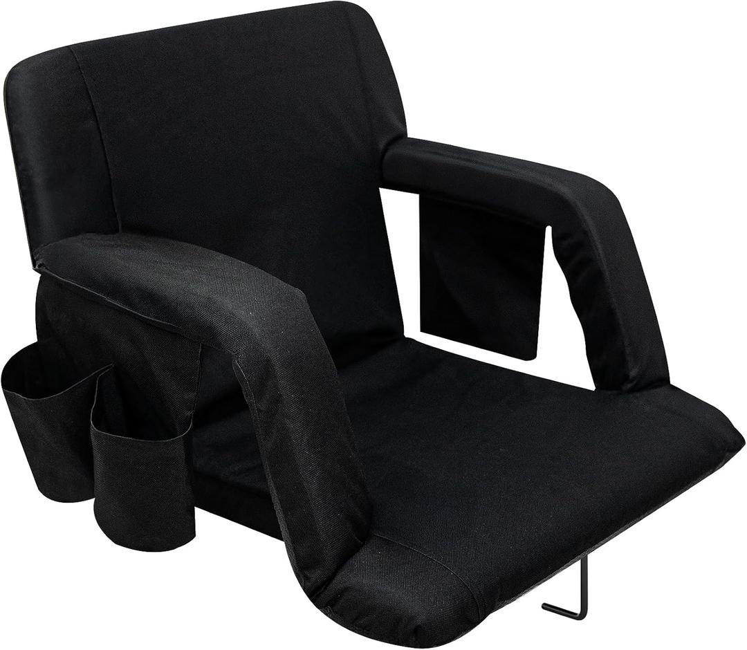 Hmlinktt Stadium Seats with Back Support, Bleacher Chairs with Comfy Cushion and Armrests, Portable Wide Stadium Chair with 4 Pockets for Sport Events, Camping, Concerts, Canoe, Kayak, Boat (20.5")