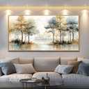 JUDASJART Large Wall Decor For Living Room Canvas Wall Art For Office Modern Wall Decorations For Bedroom Autumn Trees Waterscape Landscape Painting Farmhouse Pictures Artwork Room Home Decor 24x48 In