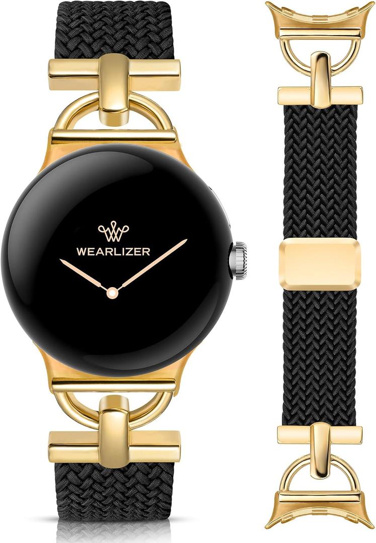 Wearlizer Braided Magnetic Band Compatible with Google Pixel Watch 41mm | Stretchy Elastic Nylon Watch Bands for Women, for Pixel Watch 4/3/2/1, Breathable Sport Wristband, Designer D-Shape Strap