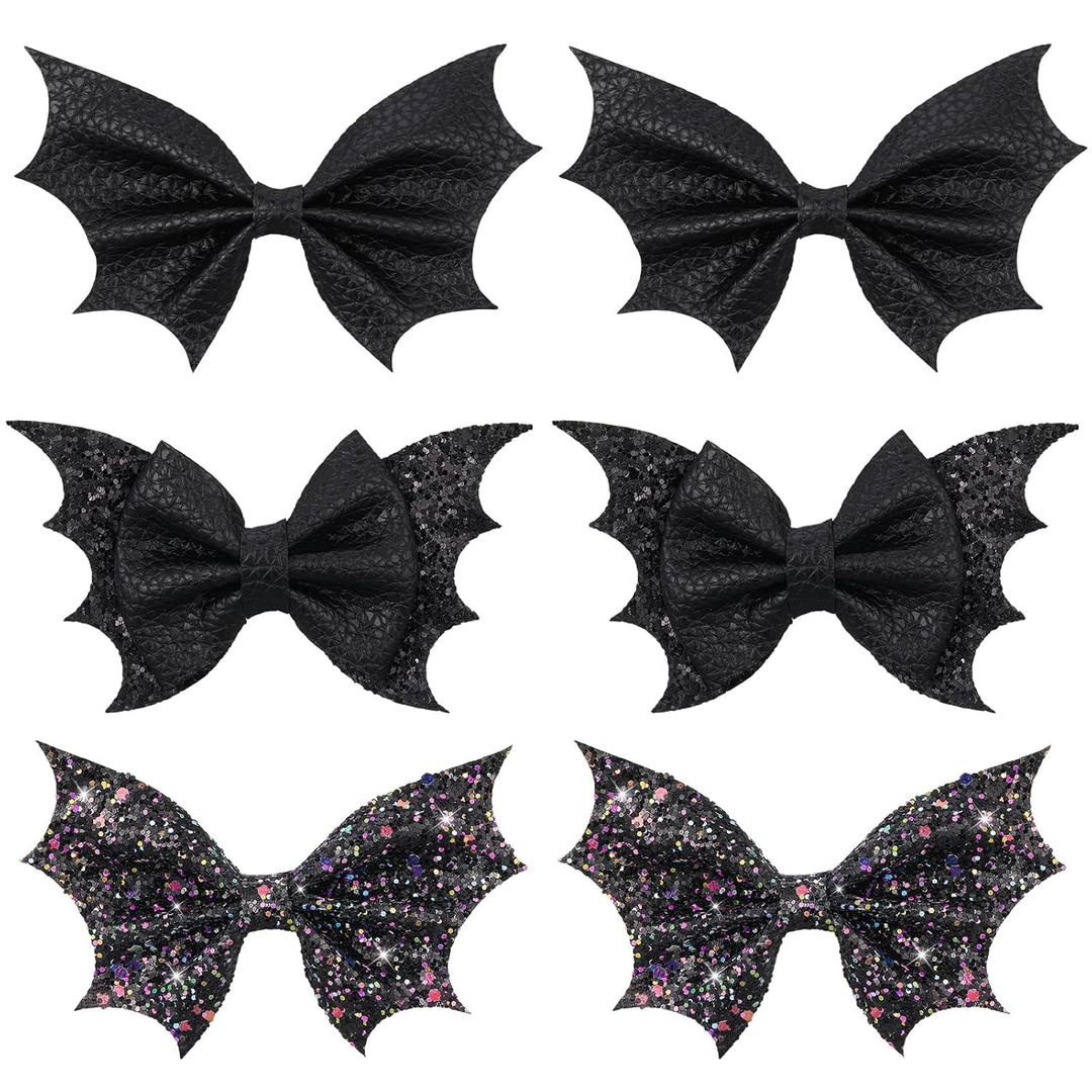 6 Pcs Bat Bow Hair Clips Halloween Bat Hair Clip Goth Halloween Hair Barrettes for Women Girls, 4inch