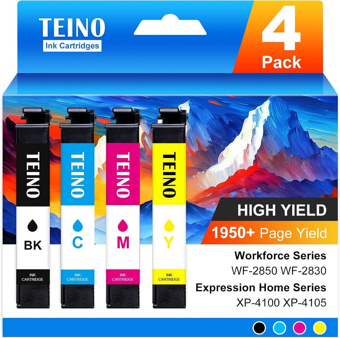 TEINO Remanufactured Ink Cartridge Replacement for Epson 212 Ink Cartridges High Yield Works with Workforce WF-2830 2850 Expression XP-4100 4105 Printer (1 Black 1 Cyan 1 Magenta 1 Yellow, 4 Pack)