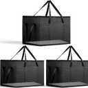 3 Pack Large Insulated Food Delivery Bag with hard bottom XXXL Large Reusable Thermal Cooler Grocery Tote Bag Thermal Cold/Hot Styrofoam Carrier for Shopping/Travel, Black