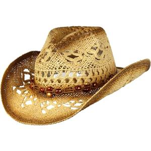 Cowboy Hat w/Beaded Trim Band, Western Cowgirl, Natural, One Size