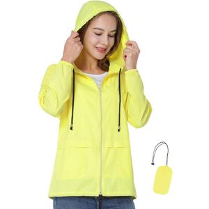 Women's Raincoat Waterproof Windbreaker Hooded Lightweight Packable Rain Jacket with Back Zipper Coats S-XXL (Yellow, S)