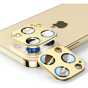 6 x [2 Pack] for iPhone 14 Pro/Pro Max Camera Lens Protector, Military Grade 9H Tempered Glass, Premium Metal FLAT Covering Design, Anti-Fingerprint Technology, Ultra HD Photography, Gold