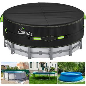 UIRWAY 14 Ft Round Pool Cover with Reflective Strips, Swimming Pool Cover for Above Ground Pools, Solar Cover Including Rope Tie and Luminous Ground Nails, PU Tarp Snug Fit for UV Protected