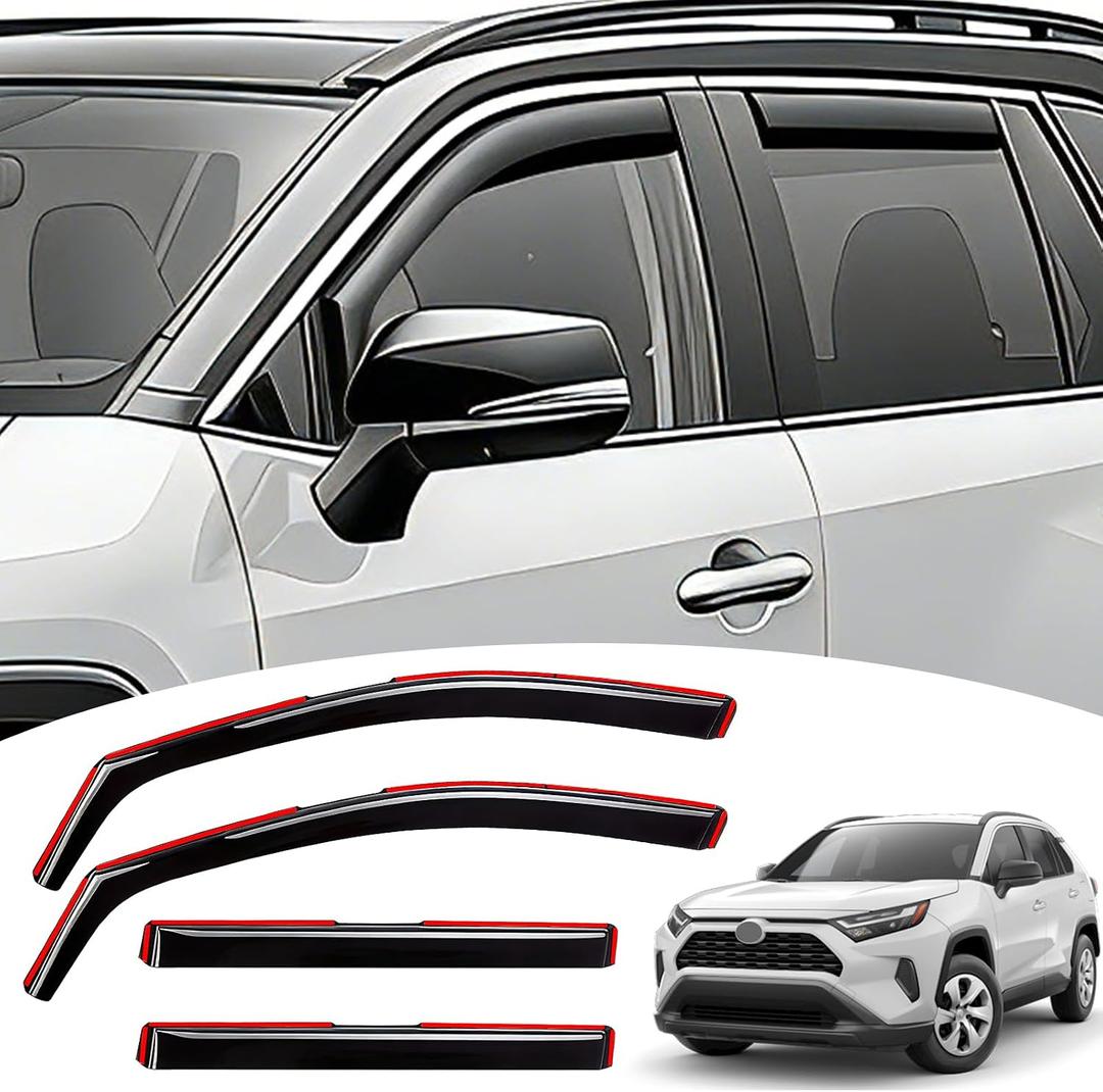 Visor Rain Guards Compatible with Toyota RAV4 2019-2024 2025 Side in-Channel Window Visors Deflectors Front and Rear Clip-on Vent Visor Weather Shield Sun Wind Rain Guard Accessories 4PCS