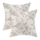 AEIOAE Grey Gray Chinoiserie Floral Pillow Covers 18 x 18 Inch Set of 2, Flower Decorative Throw Pillow Covers Vintage Outdoor Linen Farmhouse Decor Pillowcase for Home Sofa