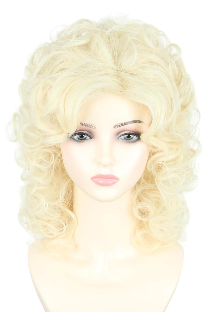 Women's Wig 70s 80s Singer Wigs Short Curly Blonde Beehive Wigs for Women Halloween Costume Wig