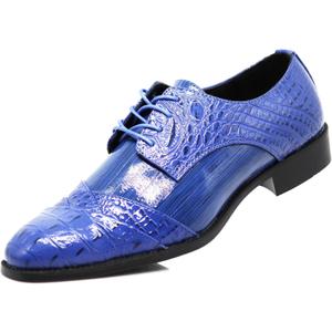 STW Men's Alligator Crocodile Print Oxfords Fashion Lace Up Dress Shoes (6.5, Royal Blue)