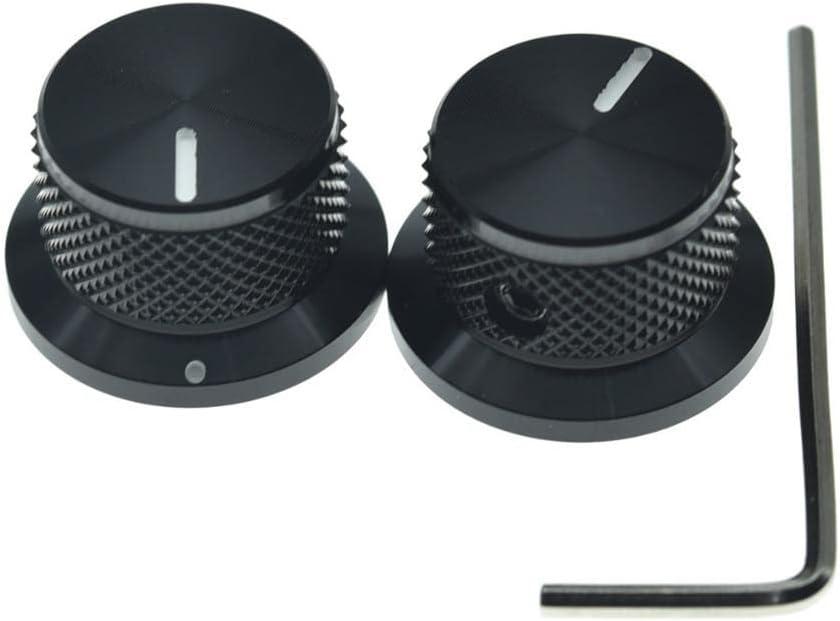 2-Pack Set Screw Style Aluminium Potentiometer Knobs 1/4" Universal Top Hat Knobs Bell Volume Tone Control Knobs for Guitar/Bass/AMPS/Preamps Black (2pcs with Indicator)