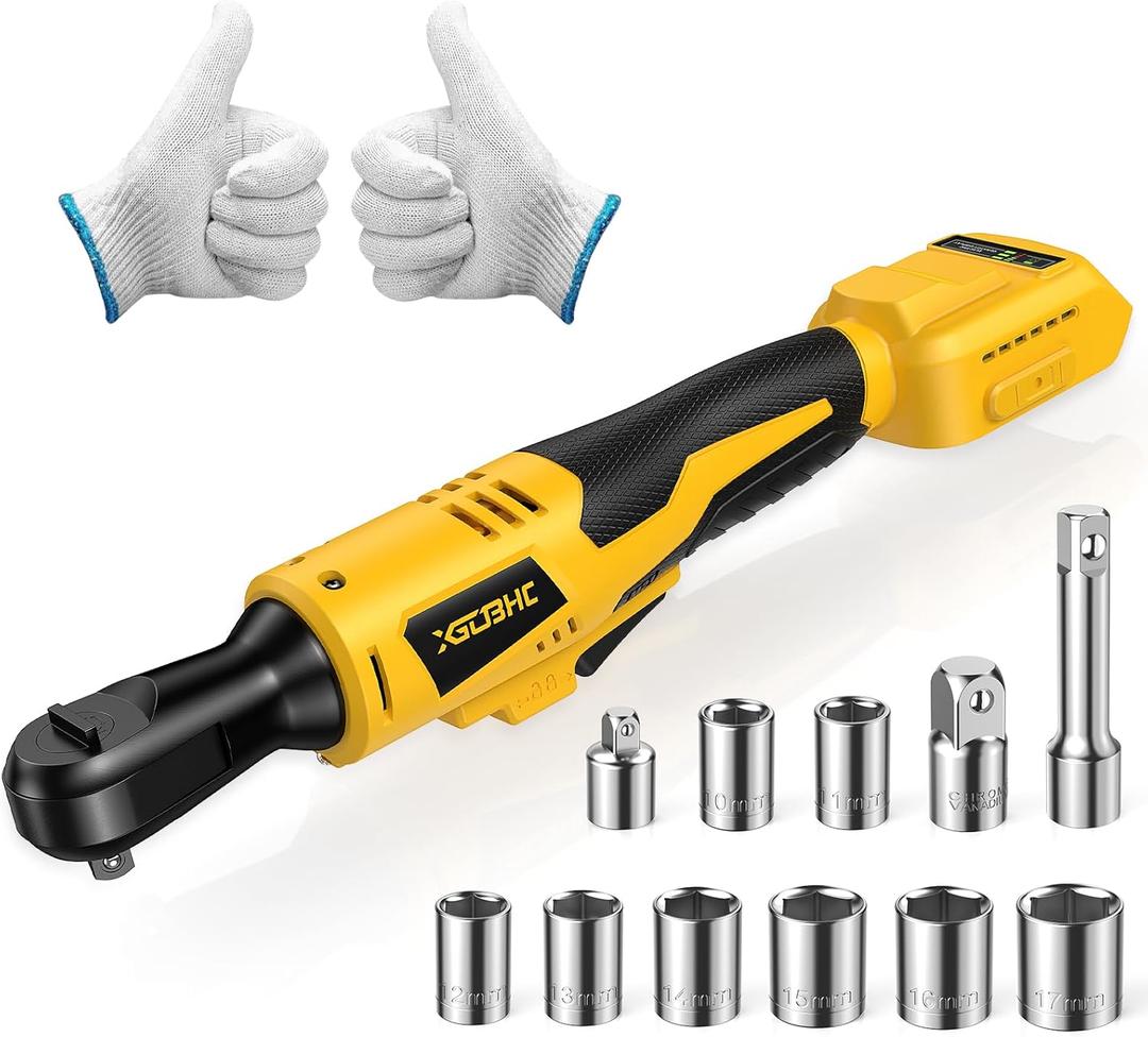3/8" Cordless Ratchet Wrench for DeWalt 20V Max Battery - 75Ft-Lbs Brushless Motor Electric Ratchet Set with 0-300RPM Variable Speed, 8 Sockets, 3/8" and 1/4" Adapters,3" Extension Bar (Tool Only)