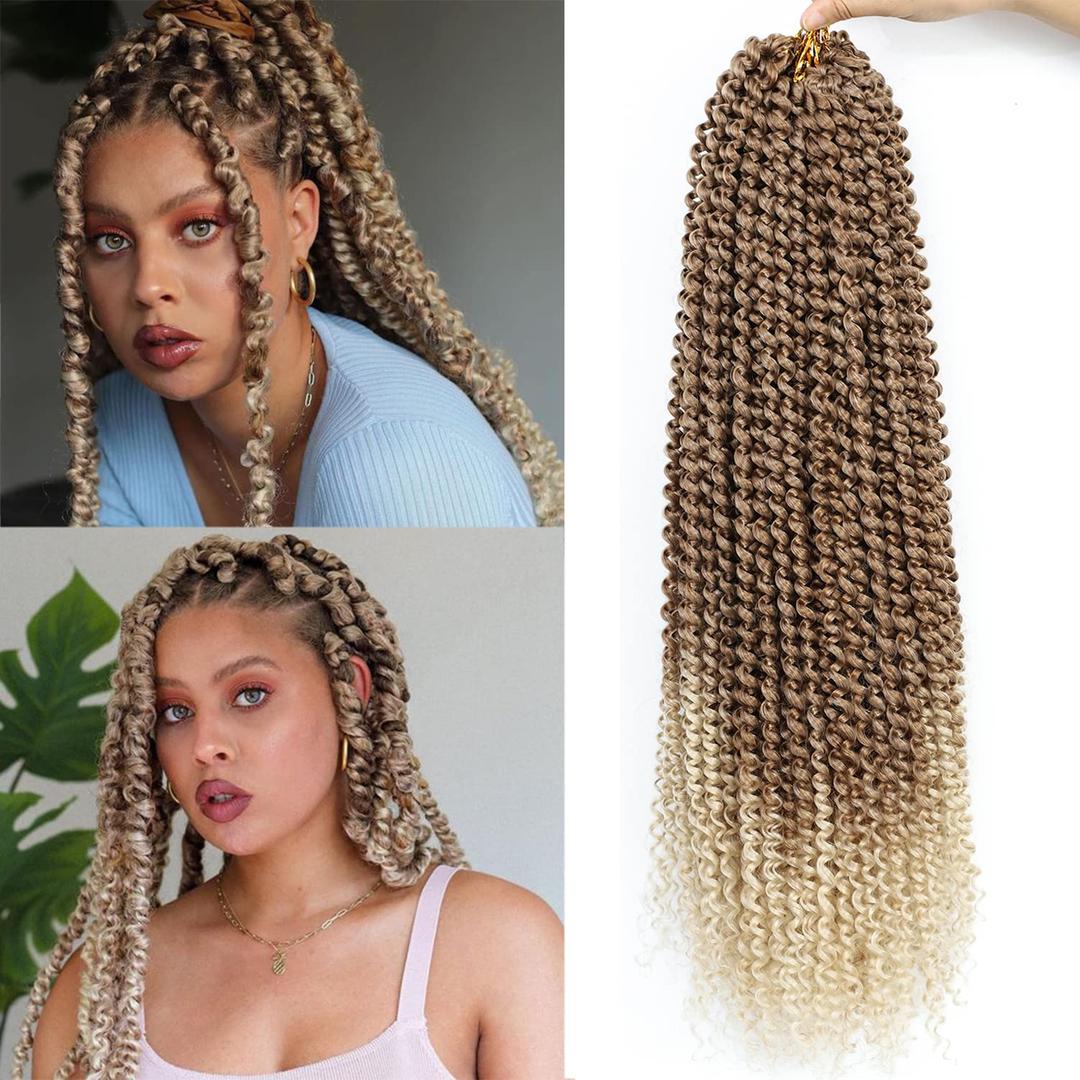 Passion Twist Hair Blonde 24 Inch 8 Packs Passion Twist Crochet Hair For Women Curly Braiding Hair Long Water Wave Hair Synthetic Hair Extension (24 Inch (Pack of 8), 27/613#)
