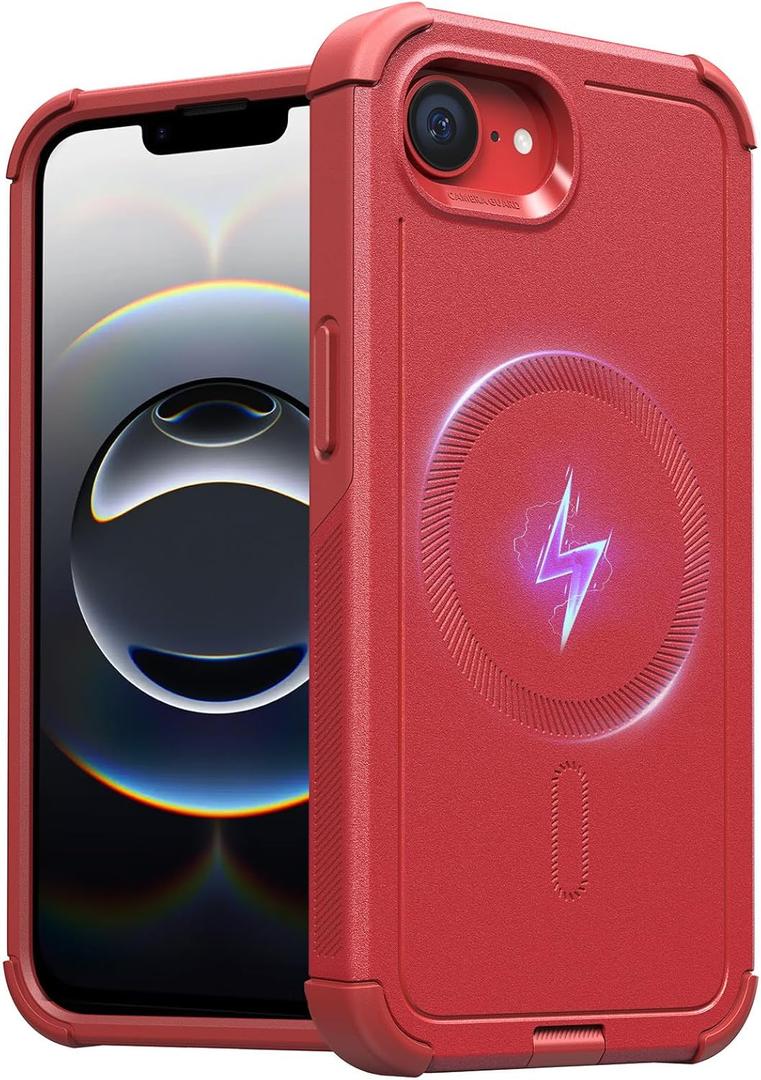 ESR for iPhone 16e Case, 7X Military-Grade Drop Protection, Shock-Absorbing Rugged Cover, MagSafe Accessories Compatible, Cyber Series, Red