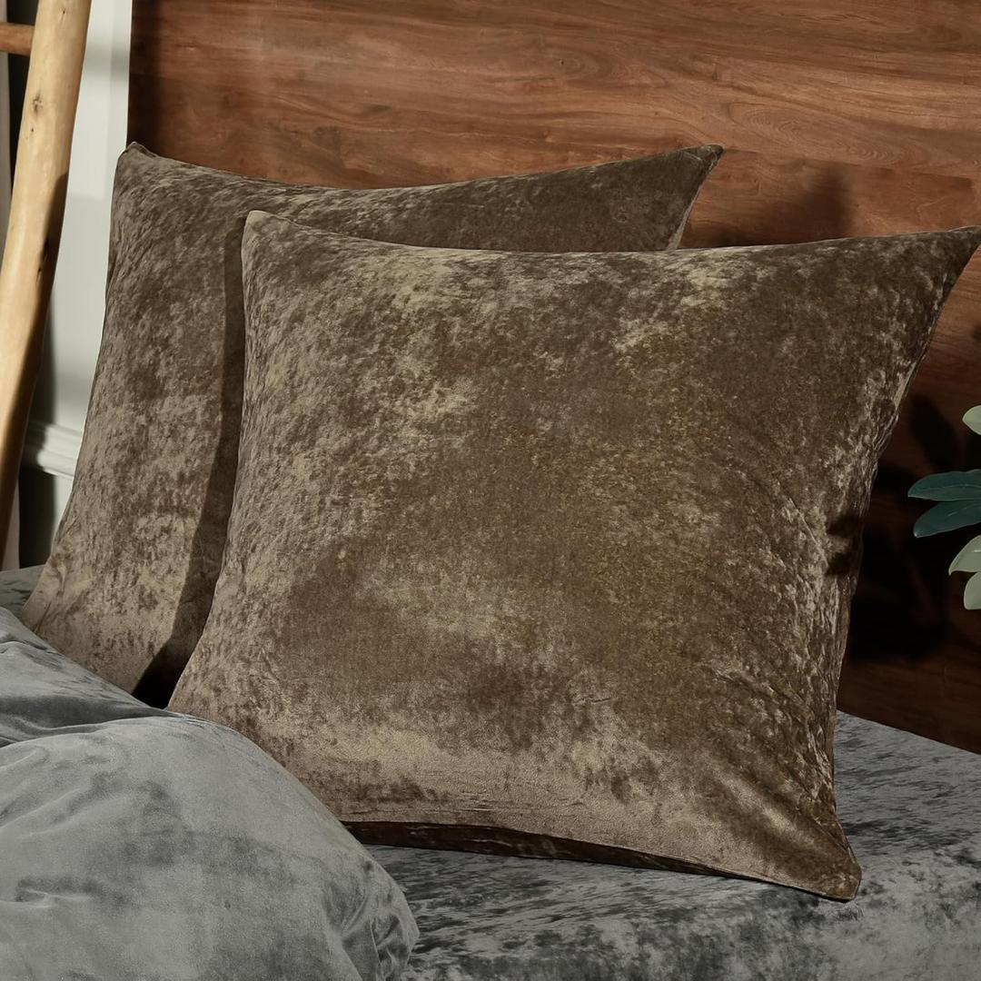 PHF Truly Velvet Euro Sham, 26"x 26",No Insert, 2 Pack Color Gradient Euro Throw Pillow Covers, Ultra Soft Cozy European Pillow Covers for Luxurious Home Decorative, No Shedding, No Pilling, Khaki