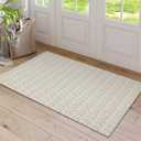 Collive Boho Washable Area Rugs 3x5 Kitchen Area Rugs Rubber Backed Woven Braided Carpet Non-Slip Farmhouse Bedroom Rugs Tan Indoor Front Door Rugs for Entryway Bathroom Balcony, Natural