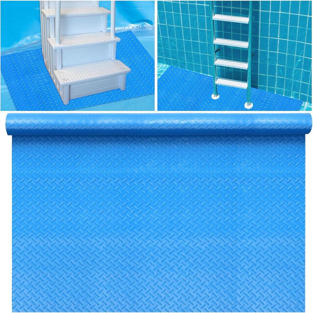 24"x36" Pool Ladder Mat, Protective Non-Slip Pool Step Pad with TextureProtective Ladder Pad for Above Ground Swimming Pools Liner and Stairs (Blue)