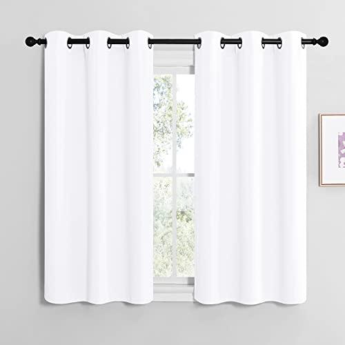NICETOWN White Lightweight Fabric Curtain Panels, 48 inch Length, Non-Blackout Window Drapes for Bedroom & Dining Room (Set of 2, 42" W x 48" L)