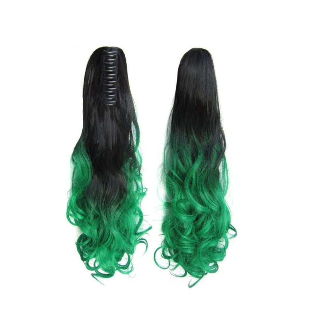 21" Ponytail Extension Claw Curly Wavy Clip in Hairpiece Wavy Ponytail Hair Extensions Long Pony Tails for Women(1PC Black Dark Green)