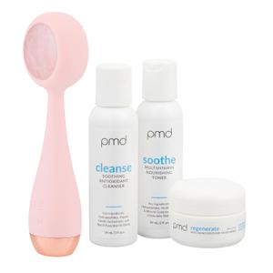 Clean Pro - Electric Facial Cleansing Brush, Smart Facial Device with Silicone Brush & Heated Anti-Aging Aluminum, Gemstone, Precious Metal Massager (Blush Rose Quartz + Starter)