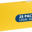 25 Blue Summit Supplies Yellow Legal Size Hanging File Folders - Durable 11pt Paper, Hanging Legal File Folders Yellow with Plastic Tabs and Inserts, Legal Size