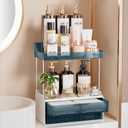 Delamu Bathroom Organizers and Storage, 2 Tier 2 Drawer Makeup Organizer Countertop, Easy to Install, Ideal for Bathroom Counter, Vanity, Ideal for Women Girls, Blue (2Drawers 1 Pack)