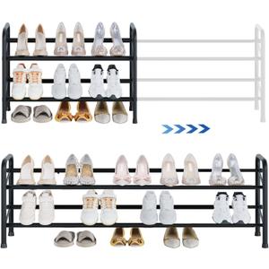 Housen Solutions 2 Tier Expandable Shoe Rack for Closet, Adjustable Shoe Shelf Storage Organizer for Small Space,Heavy Duty Metal Free Standing Shoe Rack for Entryway Closet, Black