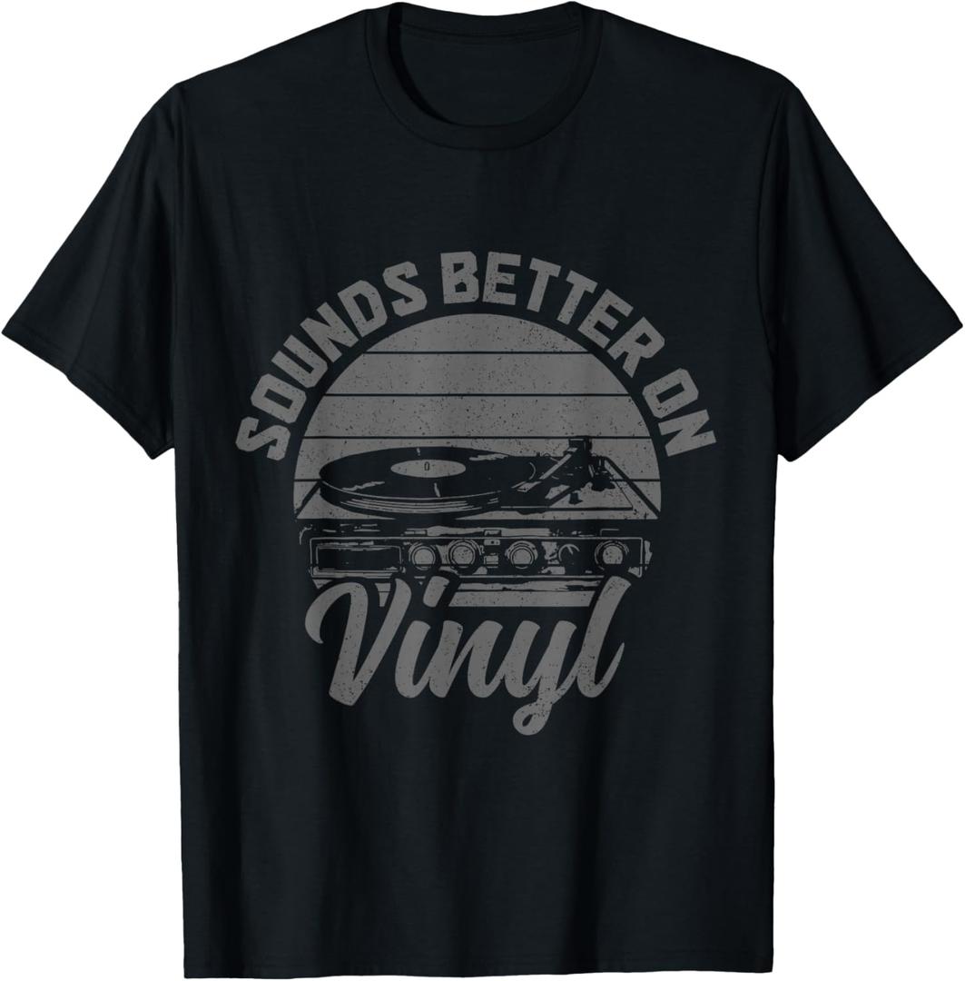 Sounds Better On Vinyl Record Collector Vintage Music LP DJ T-Shirt. L Size