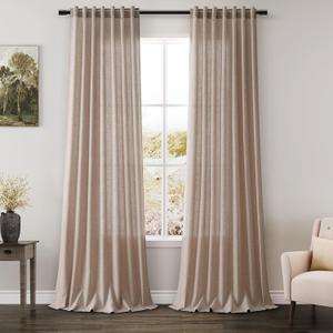 Oatmeal Linen Curtains 90 Inch Length 2 Panels Set for Living Room Rod Pocket Back Tab Window Drapes Light Filtering Modern Farmhouse Curtain 90 Inches Long for Dining Room Bedroom Nursery 52x90