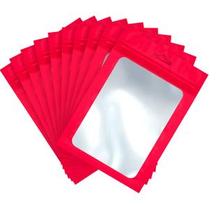 Boao 100 Pieces Resealable Foil Food Storage Bags with Clear Window Coffee Beans Candy Packaging Pouch for Food Small Business Supplies for Jewelry Self Sealed Storage Bags(5.1 x 8.3 Inch,Red)