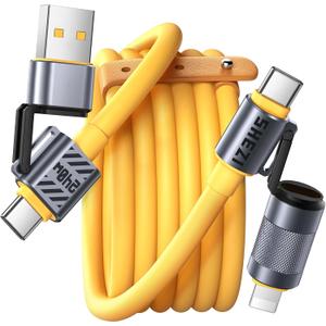 4 in 1 USB C Cable 240W Compatible With Lightning Cable Fast Charging & Data Transfer,Multi Charger Cord for iPhone iPad Charger Wire Combo with L/Type C/USB A for iPhone 17/16/15/Macbook(5FT)