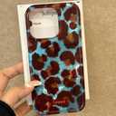 inewateri Compatible for iPhone 16 Pro Max Case with Cute Cheetah Leopard Print Retro Aesthetics Design Soft Slim TPU Shockproof Protective Bumper Glitter Shiny Phone Cover-Blue