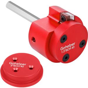 PVC Fitting Saver with 1--Inch and 2 Inch Head Aluminum, PVC Pipe Reamer, PVC Socket Saver with 0.315" Hex Shaft, For Water Lines, Drain Lines, Vent Lines (Red)
