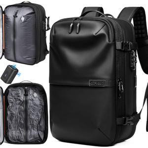 AirVault Vacuum Seal Travel Backpack 60L - Expandable Air Compression Vacuum System, Airback, Vacpack, Water-Resistant, Carry-On with TSA Lock Fits 19" Laptop, Backvac (Black)