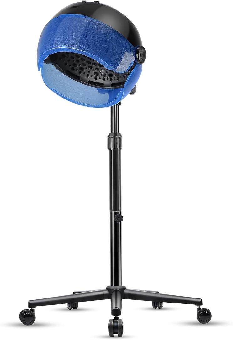 Ionic Hooded Dryer on Wheels - 1500W, 3 Modes, Time Setting, Standing Design for Professional Salon Use (Blue)
